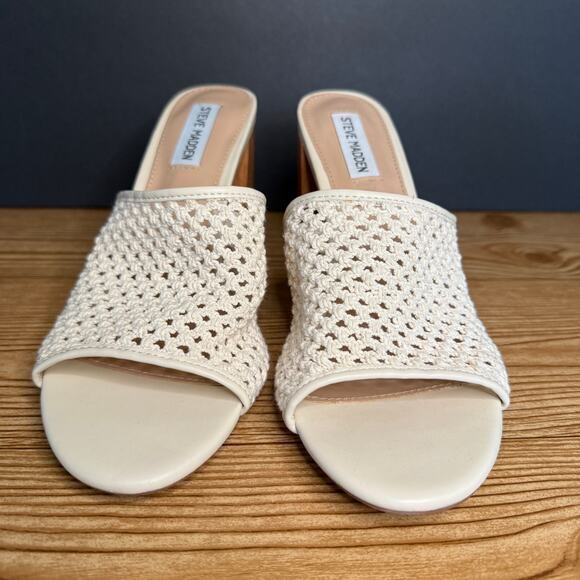 Steve Madden Cream Crochet Knit Block Heel Mules Womens 11 Cataleya - Picture 7 of 12